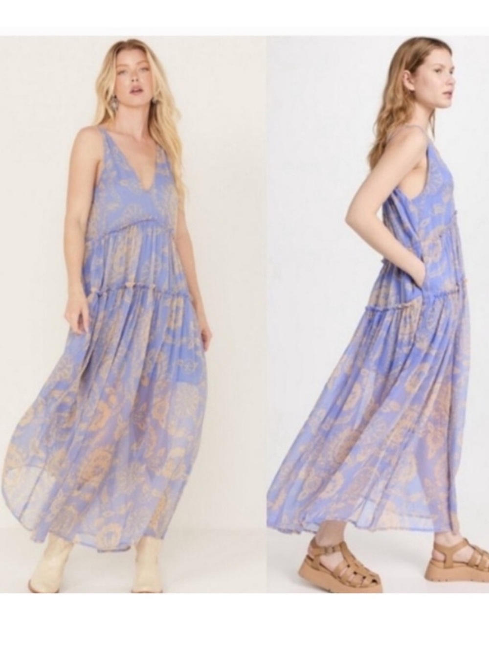Free People Lavender & Gold Printed Maxi Dress